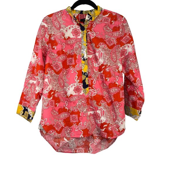 J.Crew Womens Small Paisley Print Button-Down Tunic Shirt Pink/Red Cotton Blend - Picture 1 of 9